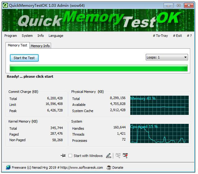 QuickMemoryTestOK(内存测试工具) V1.03 绿色版