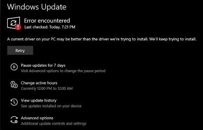 微软Windows Update重复尝试安装旧驱动