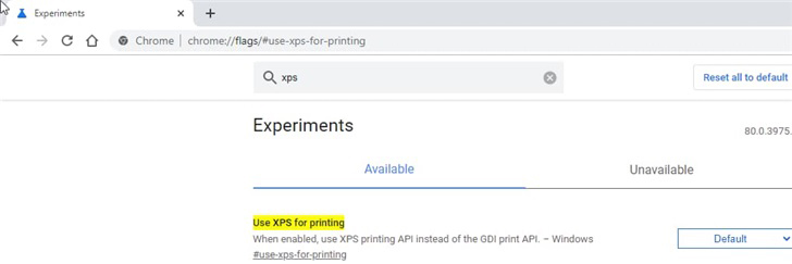 Chrome将使用XPS Print API进行打印