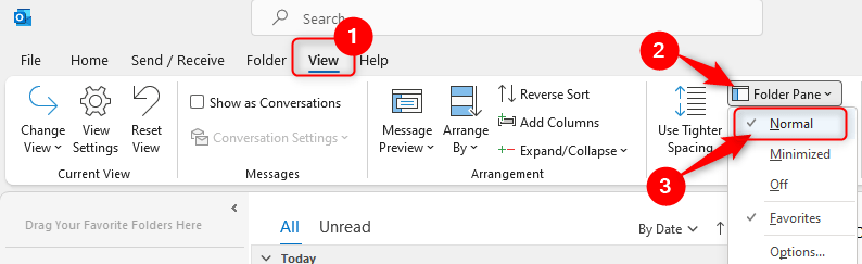 Outlook文件夹窗格不显示如何修复
