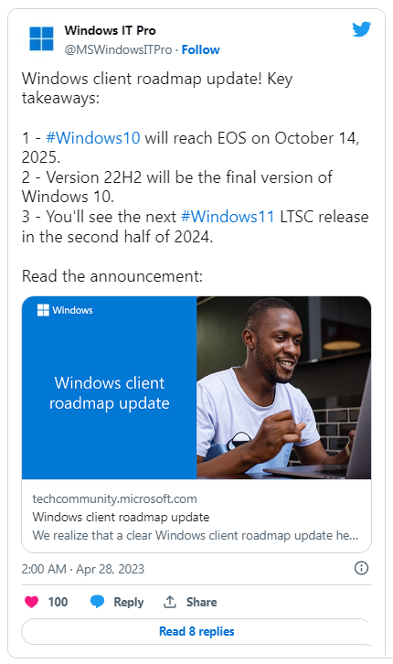 微软 Windows 10 22H2 将在 2025 年 10