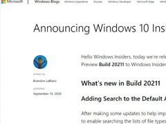 微软面向Dev通道推送Win 10 Insider Preview Build 20211