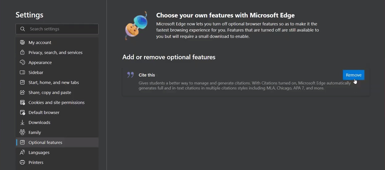 微软 Edge 浏览器新特性：可移除非必要功能 / 特性